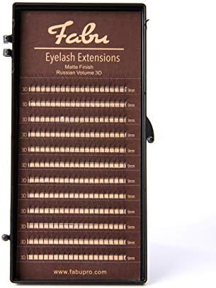 Fabu Eyelash Extensions Russian Volume Premade 3D Fans, Thickness/Diameter 0.07, D Curl, ONE LENGTH PER TRAY (9mm)