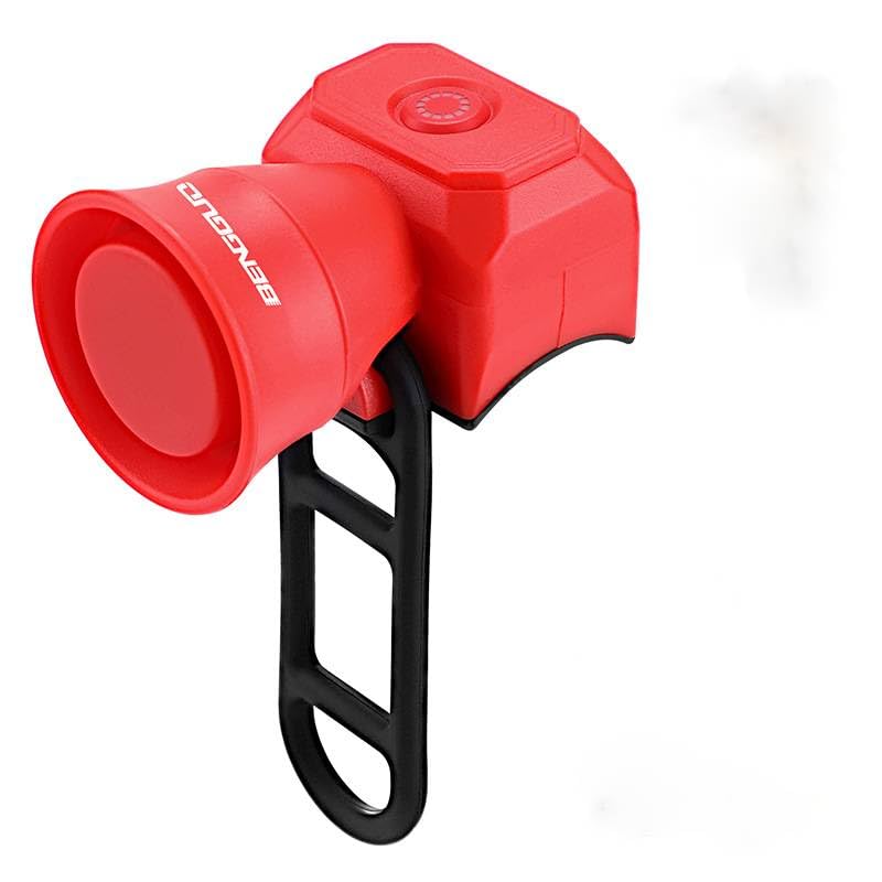 Bicycle Bell Horn, USB Rechargeable Electric Bike Bell with 5 Sound Modes, IPX4 Waterproof Universal Cycling Bell for Road Bikes, Mountain Bikes, Children's Bicycles, Scooters (Red)