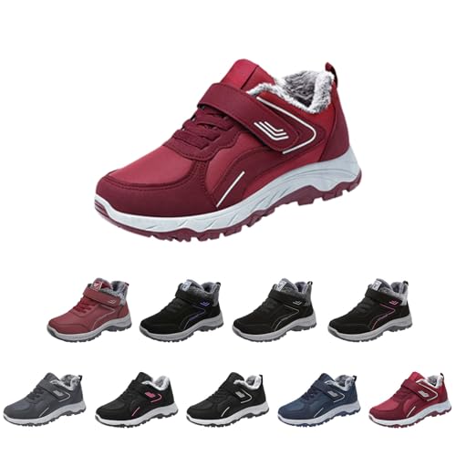 Easy Stride Arch Support Womens Trainers Fashion Winter Wide Fit Orthopedic Shoes Comfortable Flat Round Toe Solid Color Plush Warm Trainers Arch Support Sneakers Women Sport Shoes Red 5.5