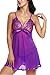 Avidlove Women Lace Babydoll Sequin Lingerie Mesh Chemise Sexy Teddy Nightwear Purple XXL