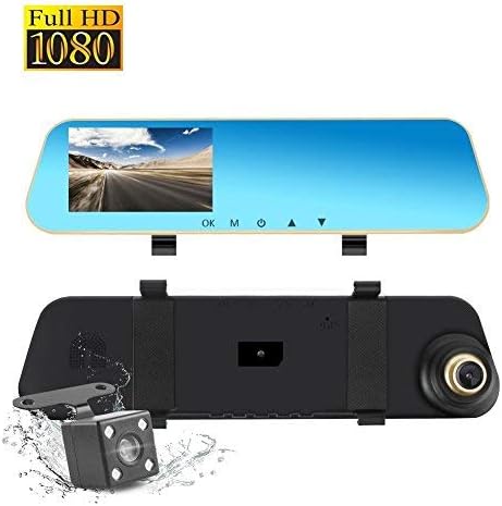 Dash Cam Rear View Mirror Car Backup Camera Dual Lens, 1080P Full HD Front and Rear Car DVR, G-Sensor Motion Detection Loop Recording Parking Mode 4.3 inch 140° Wide View