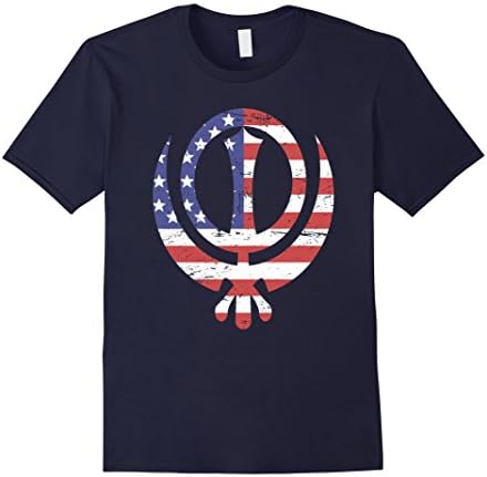 Mens American Flag &amp; Khanda | Sikh T-Shirt XL Navy