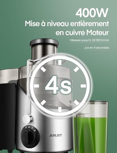JUILIST Juice Extractor Juicer Juicer for Fruit and Vegetables, 65 mm Feeding Chute 3 Settings with Cleaning Brush, Easy to Clean, BPA Free