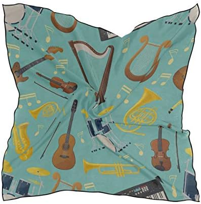 Women's Soft Polyester Silk Square Scarf Violin Instrument Playing Music Elegant Art Fashion Print Head & Hair Scarf Neckerchief Accessory-23.6x23.6 Inch