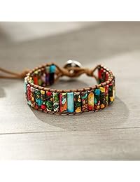 Plumiss Leather Natural Stone 1 wrap Bead Adjustable Women Girl Bracelet Collection