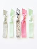 5 Elastic Ribbon Hair Ties, the Glitter Mint Set By Lucky Girl Hair Ties Brand
