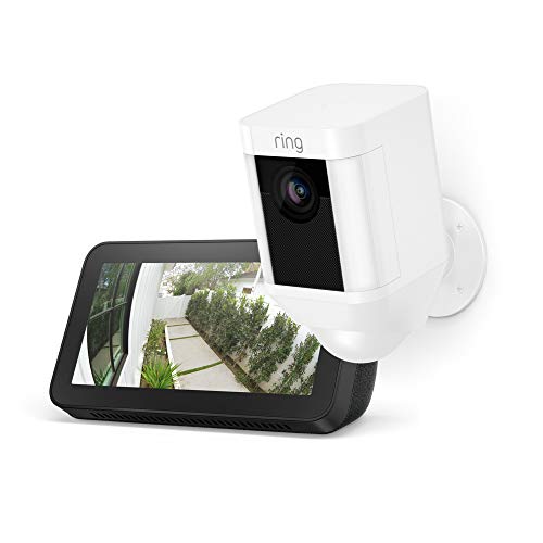 Ring Spotlight Cam Battery (White) with Echo Show (Charcoal) in