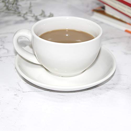 BPFY 6.7Ounce (200 Milliliter) Set of 4 Porcelain Cappuccino Cups with Saucers, Demitasse Cups, Ceramic Coffee cups for Specialty Coffee Drinks, Latte, Cafe Mocha and Tea, White - Thumbnail 2