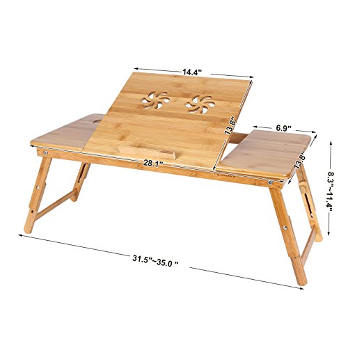 SONGMICS Large RightLeft Handed Laptop Desk Bamboo Bed Tray Tilting
