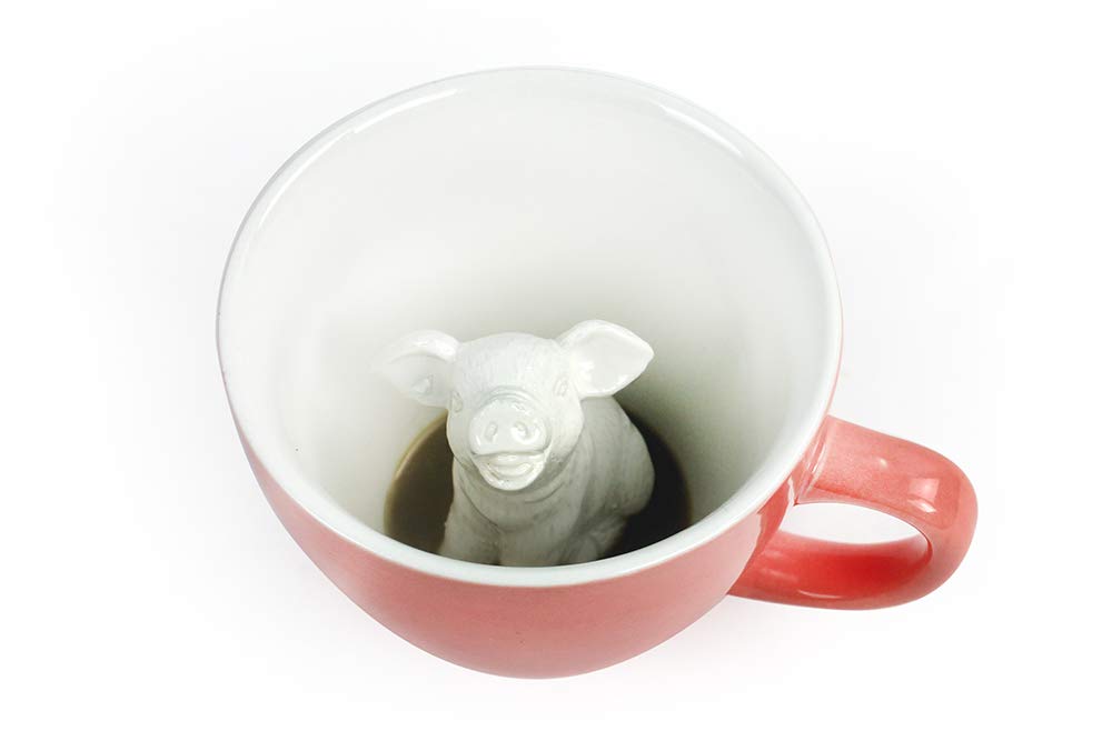 Creature Cups PIG Ceramic Cup (11 Ounce, Peach Exterior) - Hidden 3D Animal Inside Mug Emerges As You Drink - Piggy Farm Animal - Birthday, Holiday, Housewarming Gift for Coffee & Tea Lovers — image 1