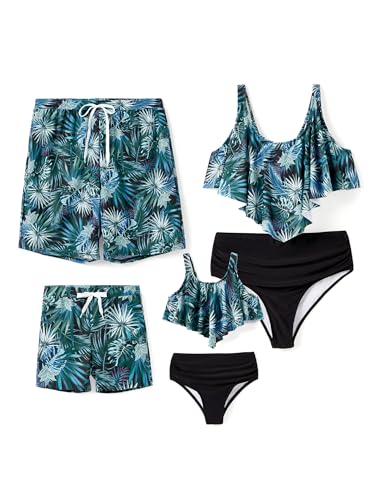 Photo 1 of **WOMENS SUIT ONLY** PATPAT Family Swimsuits Matching Set Two Pieces Mommy and Me Bathing Suits Hawaiian Tropical Palm Leaf Print Beach Vacation Matching Swimsuits for Couples Black and Blue Bikini and Trunks Women S