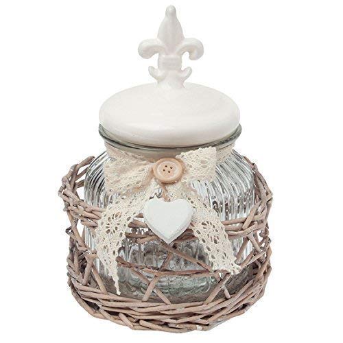 Fleur de Lis Vidrio Transparente Tarro con Mimbre Backet Beige ...