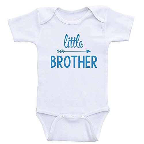Brother Baby Clothes - Little Brother - Baby Boy Onesies (3mo-Short Sleeve, Blue Text)