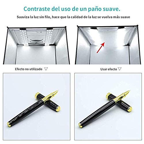 Juego de Estudio Fotográfico Portátil 60x60x60cm, Caja de Luz con Asa y Luz Regulable de 120 LED para Fotografía con 6 Fondos de Colores - Alta Calidad con Certificado (Set Estudio Fotográfico)