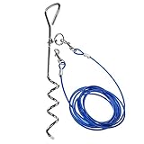 Dog Tie Out Cable and Stake,Focuspet Pet Leash with Tie Out Outdoors Yard Camping Medium Small Dogs Up to 60 Pound 18'' Stake 10 Ft 16 Ft 33 Ft Cable Blue 33 ft