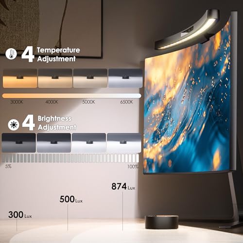 Quntis Curved Monitor Light Bar with Remote &Touch, Auto Adjustable Brightness and Colour Temperature Eye-Care USB Computer Lamp with Multifunction Shelf Screen Light Bar, No Glare Home Office Gaming