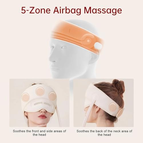 Beauenty Electric Airbag Head Massager, Air Compression Headband Scalp Massager Helmet with 3 Modes 5 Heating, Adjustable Size, For Stress Relief and Headaches