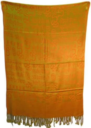Om Gayatri Mantra Meditation Yoga Prayer Embossed Shawl (Gold & Orange)