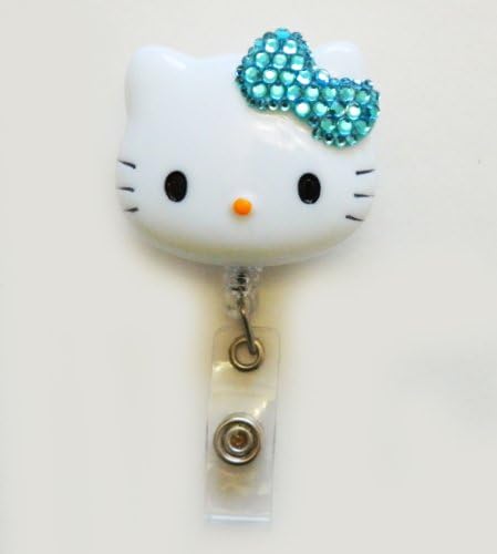 LOVEKITTY 3D Blinged Out Bow Hello Kitty Inspired Rhinestone Retractable Badge Reel / Name Badges / ID Badge Holder (Lake Blue)
