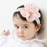 Kercisbeauty Baby Girls Flower Bows Headband Lace Headwear for Toddler Babies Elastic Adjustable Head piece Wreath Halloween Holiday Sunday Headband (Pink)
