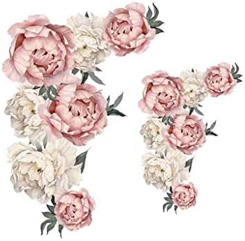 Feccile 2PCS Peony Rose Flowers Removable Wall Decals Wall Sticker for Kids Nursery Bedroom Living Room Home Decor Gift Home Improvement Paint Wall Treatments