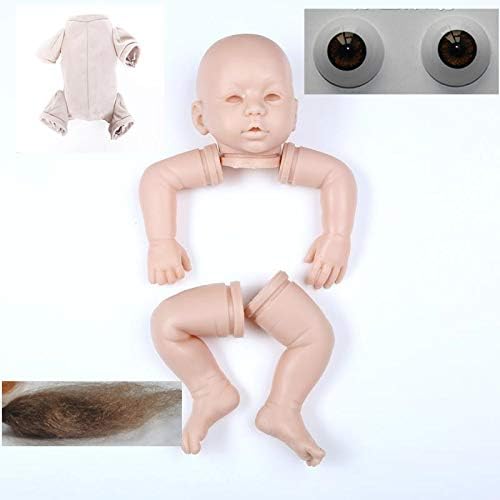 Angelbaby Blank Reborn Doll Kits Prototype Open Eyes 22 inch Newborn Toddler Baby Doll Parts Reborn Doll Supplies Cloth Body Hair Acrylic Eyes Accessories Sets for DIY Toys