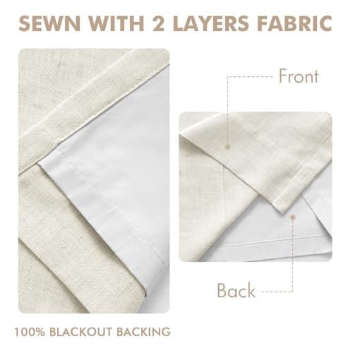 MIULEE Natural Pinch Pleated 100% Blackout Linen Curtains for Bedroom, Room Darkening Light Blocking Window Curtains 84 inches Long for Living Room, Black Out Pleat Drapes with Pin Hooks, 2 Panels