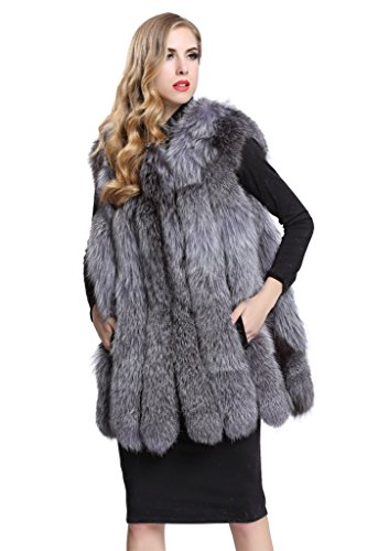 TOPFUR Women's Natural Fox Fur Vests Fashion Silver Fur Waistcoat(XL)