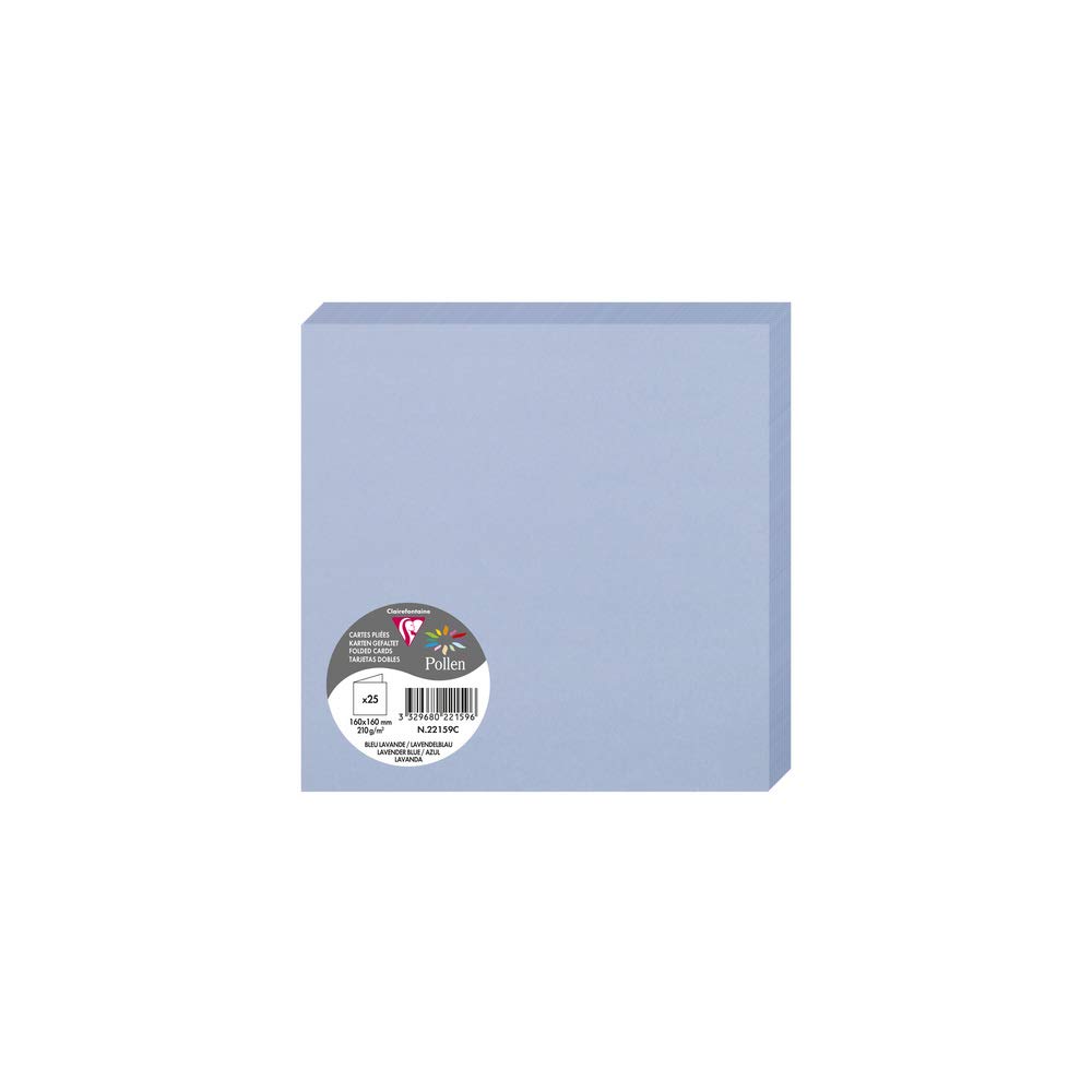 Clairefontaine 22159C Pack of 25 Double Cards Square Format 16x16cm 210g/m² Lavender Blue Invitation Correspondence Cardboard Pollen Range Premium Smooth Paper — image 1