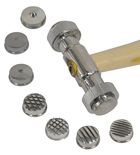 10-1/2" 9-in-1 Interchangeable Faces Texturing Metal Forming Jewelry Pattern Making Hammer