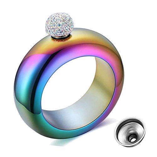 BOKIN Bracelet Bangle Flask Creative 304 Stainless Steel Wine/Alcohol Wrist Flasket with Rhinestone Lid, Funnel in Gift Box For Women Girls Dance Birthday Party Club Bar 3.5oz - Thumbnail 7
