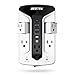 BESTEK 5-Outlet Wall Tap Surge Protector Power Strip with Swivel Outlets, 3 USB and 1 Type-C Charging Ports, 900 Joule Surge Suppression, Top Phone Holder