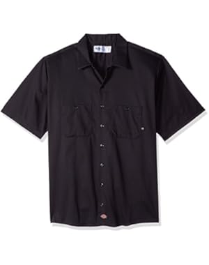 LS307BK Cotton Men's Short Sleeve Industrial Work Shirt, Black