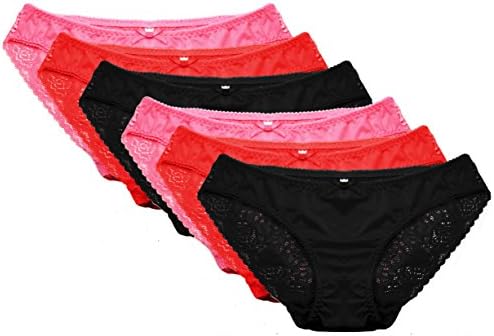GIVE ME MORE Women's Sexy Silky Smooth Floral Lace Thong Hipster Hiphugger Butterfly Bow Underwear Panties Assorted Color Mixed Value Pack (X-Large, (6350) 6PCS)