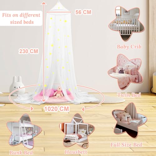 South to East Bed Canopy with Glow in the Dark Stars, Children, White | Mosquito net for baby, kids, boys, girls, girls. Cot canopy for baby and child, oulit girl bed full size