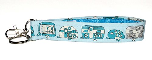 Camping Key Fob Wristlet - Camper Keychain - Retro Blue & Silver - RV Accessories - Wallet Strap - Thumbnail 5