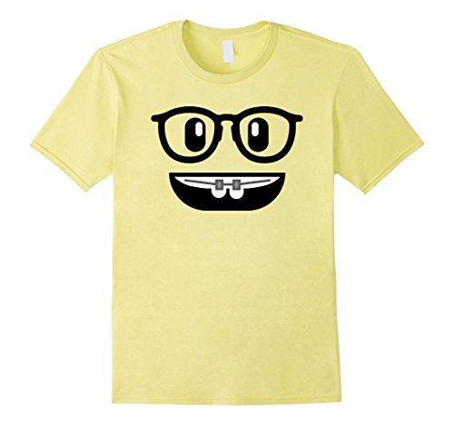 Mens Emo Shirt Costume Braces Teeth Nerd Glasses Yellow XL Lemon