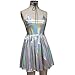 Pinda Summer Musical Festival Rave Clothes Holographic Wrap Circle Skater Dress (XL, silver)