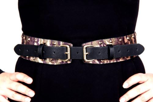 Calonice Amorino Ladies' Double Buckle golden Studs Rivets Waist Belt Camouflage