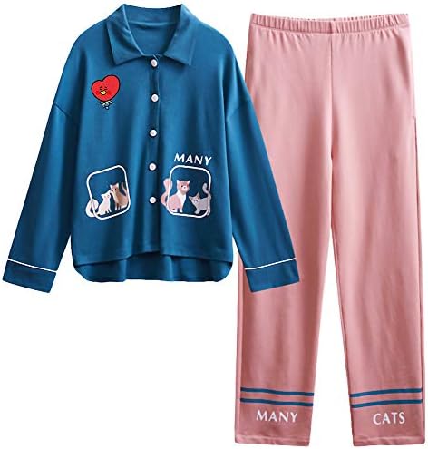 AILIENT BTS Women Print Pajamas BTS Cotton Pajamas with Pockets