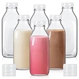 Peryiter 6 Pcs Glass Milk Bottle with Lid Reusable