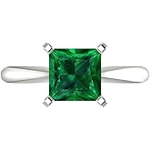 Clara Pucci 14K Solid White Gold 2 ctw Emerald Solitaire Ring for Women | Anniversary, Birthday Gift | 7.0mm Princess Cut