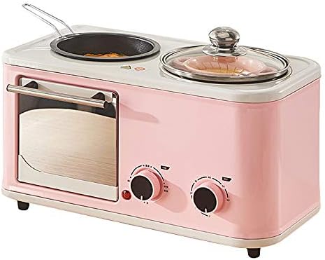 JINRU Electric 3 in 1 Household Breakfast Machine Mini Bread Toaster Baking Oven Omelette Fry Pan Hot Pot Boiler Food Steamer,Pink