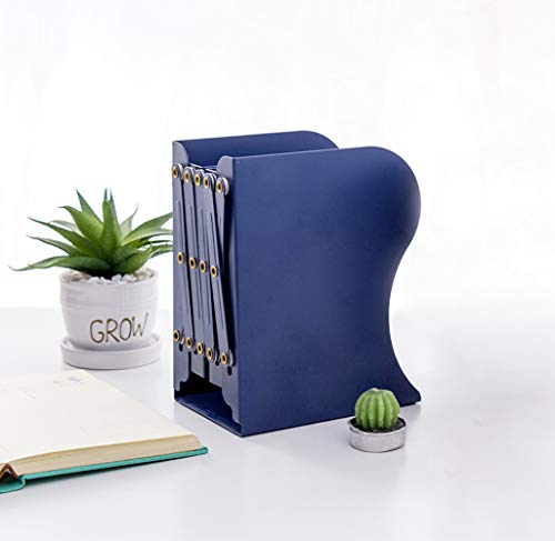 JIARI Simple Nature Style Blue Decorative Metal Iron Bookends Holder Stand Desk Nonskid Adjustable Bookend (Blue)