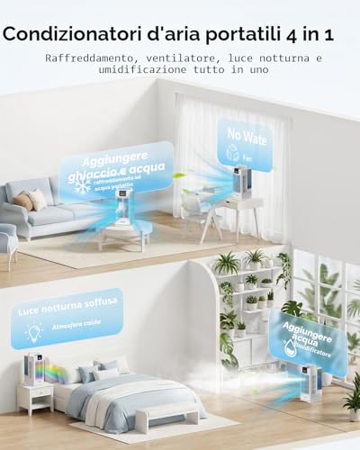 Aiorber Portable Mini Air Conditioner: Water Cooling Fan, 2000ml Tank, 120° Oscillation, 4 Speeds, LED, Timer + Remote Control, No Drain Tube for Home/Office