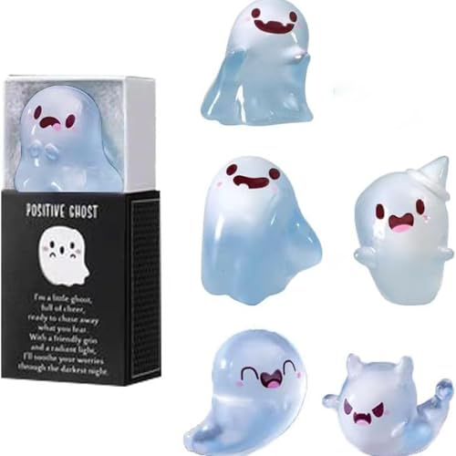 Halloween Mini Ghosts Figures with Box, Luminous Figurine, Cute Fairy Garden Accessories Toys, Glow in The Dark Decor for Micro Landscape Tabletop Party Favors Home Office Decor(Random) (6 pcs)