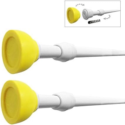 WindBreath 16" by 28" Pack of 2 Spring Tension Rods Shower Adjustable Closet Rod with 4 Big Yellow Hats, White