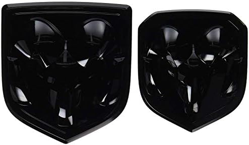 2pcs OEM Front Emblem and Rear Tailgate Emblem Replacement for Dodge Ram 1500 2500 3500 Bright black fit 2013-2018 (Silver black)