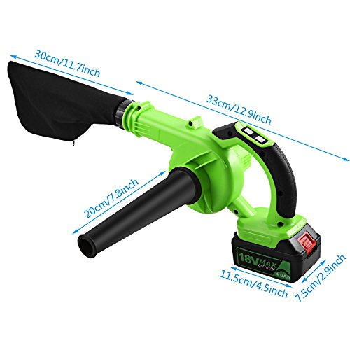 Utheing Cordless Blower 18V Max 4AH 110V Lithium-Ion Electric Leaf Cordless Blower Sweeper (Green)