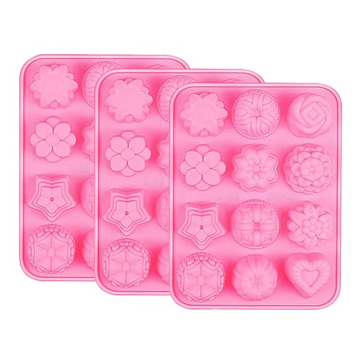 Selecto Bake 12 Cavity Silicone Mould, Set of 3-3D Flower Heart Fruit Star Shaped Bakeware Mold Cake Baking Mold Tray for DIY Dessert Cake Cupcake Pudding Jelly Chocolate Candy Soap